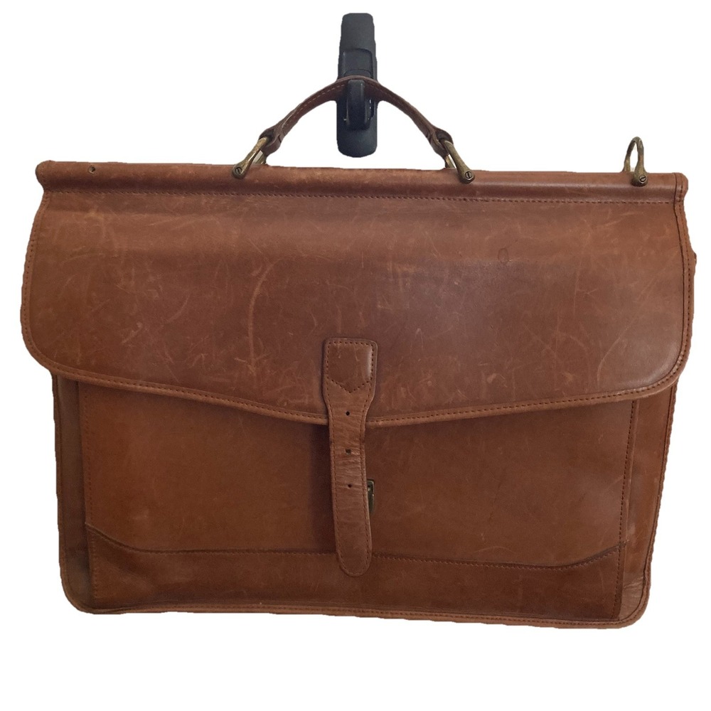 Vtg LL Bean Brown Leather Briefcase Attaché Organizer 17" x 12.5" Business Folio